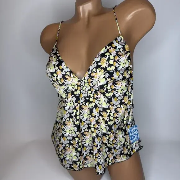 Intimately Free People Floral Cami Tank Top Satin Flowy Low Back Small NWT Boho - Picture 3 of 15